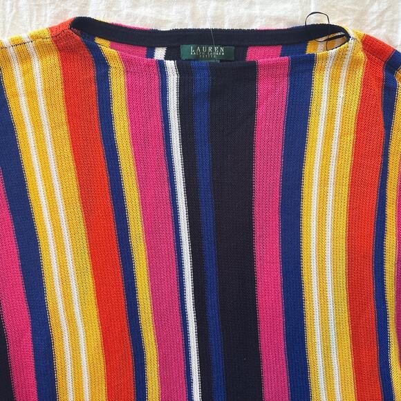 EUC Lauren Ralph Lauren Petite Medium/Large Blanket Poncho Linen Blend Striped - Picture 3 of 8
